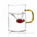Single Wall Glass Cup With Golden Handle